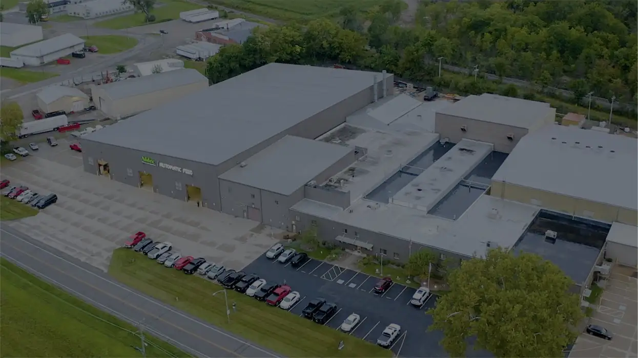 Aerial view of Automatic Feed Company manufacturing facility and surrounding area
